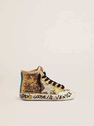 Junior Francy Penstar gold sequins with ice-gray suede star