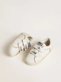 Junior Old School in white leather with gold details