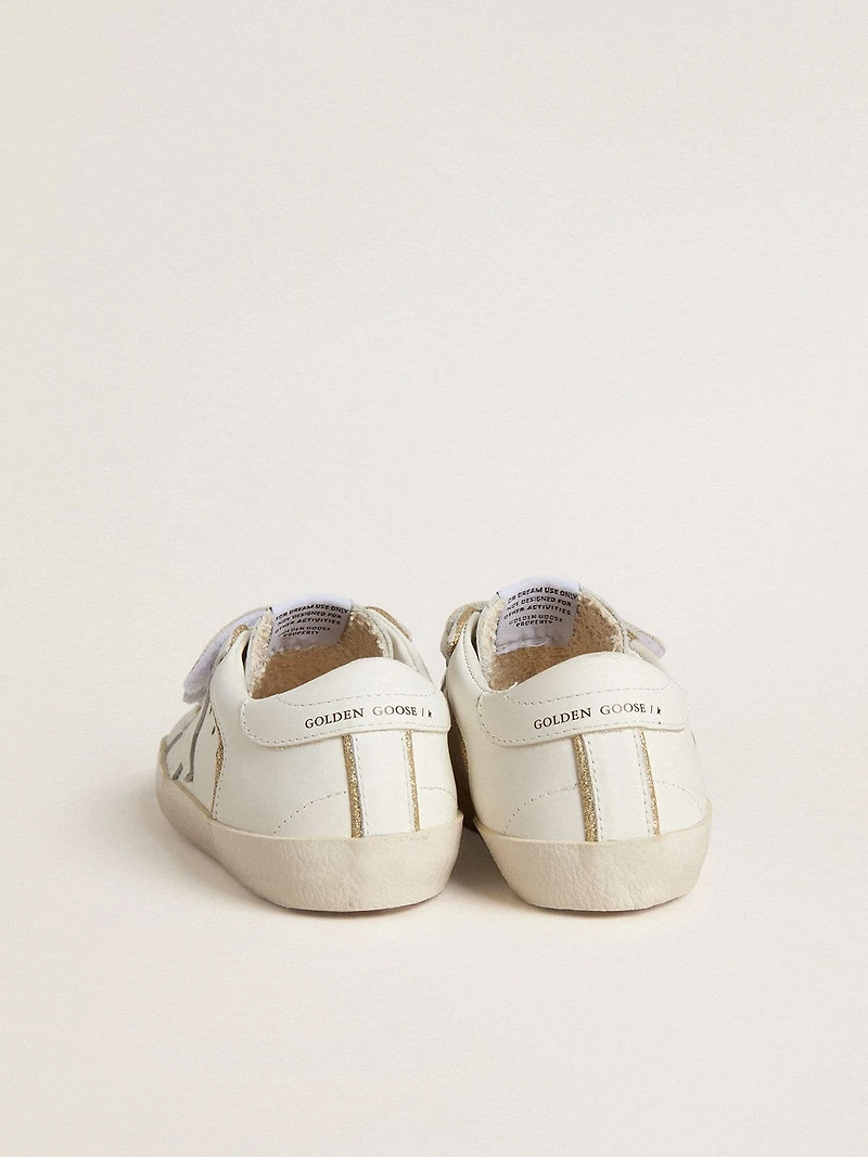 Junior Old School in white leather with gold details