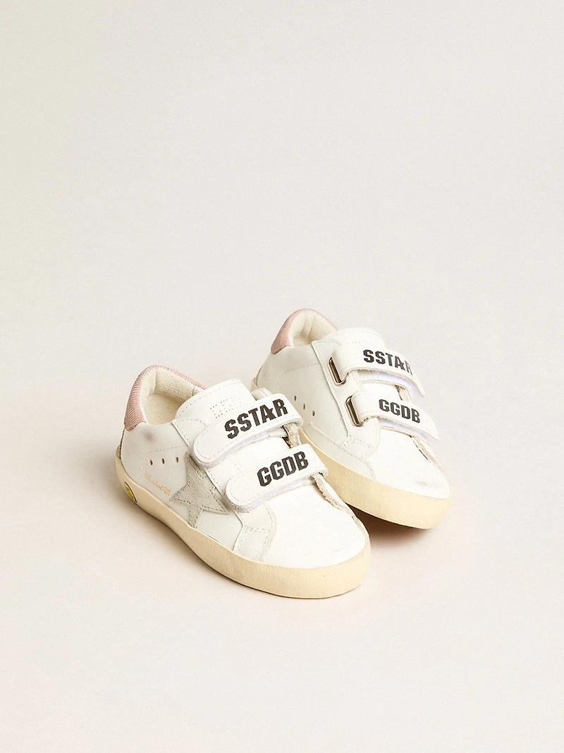 Junior Old School in leather with gray suede star and old rose heel tab