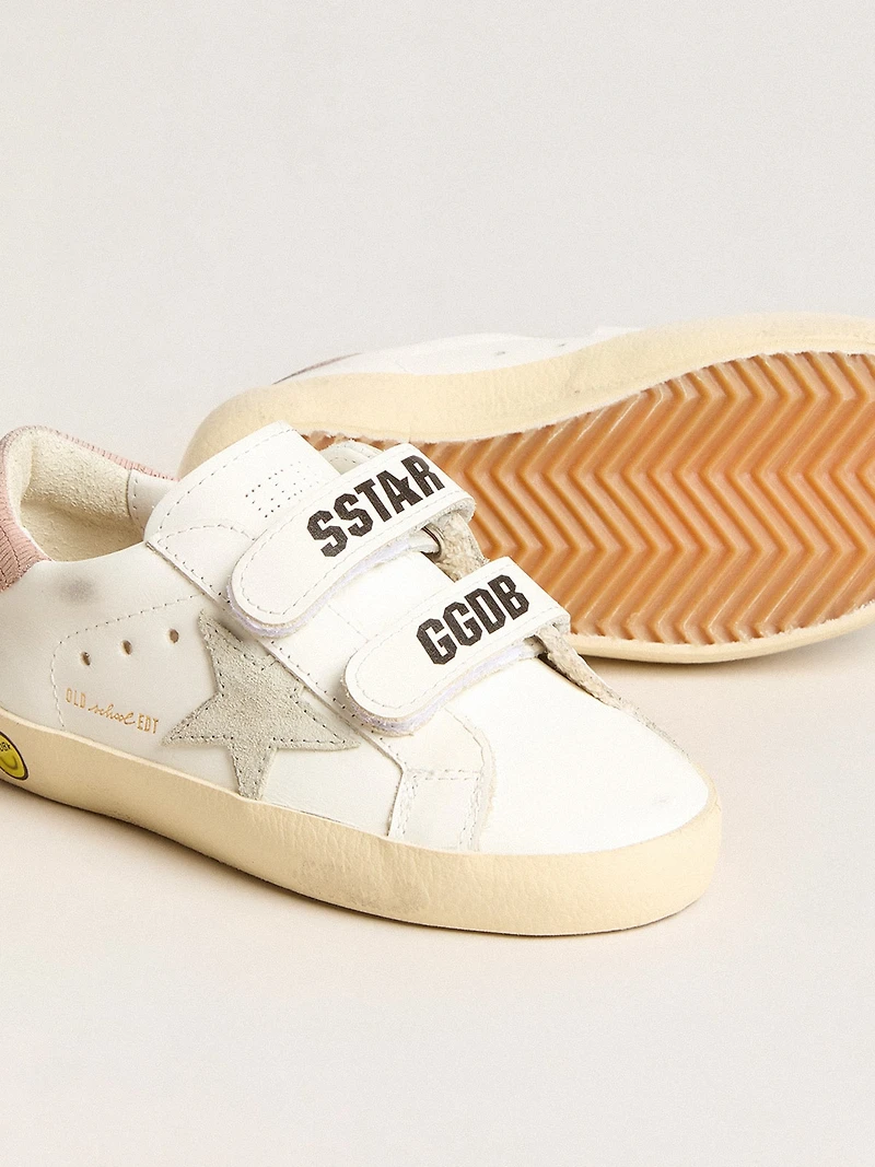 Junior Old School in leather with gray suede star and old rose heel tab