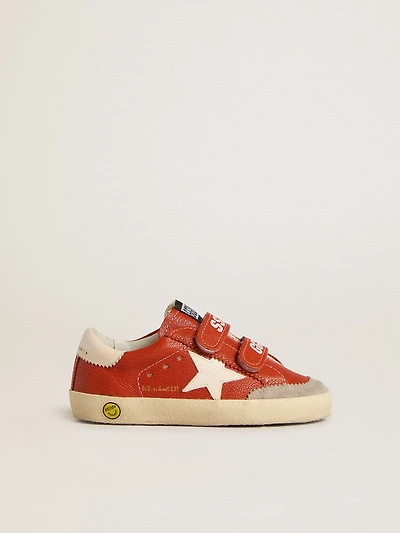 Junior Old School in orange nappa with white star and cream-colored leather heel tab