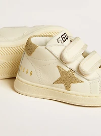 June Junior white nappa leather with gold glitter star and heel tab