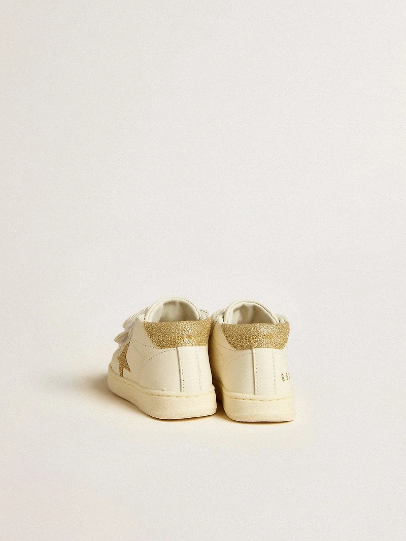 June Junior white nappa leather with gold glitter star and heel tab