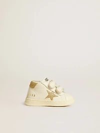 June Junior white nappa leather with gold glitter star and heel tab