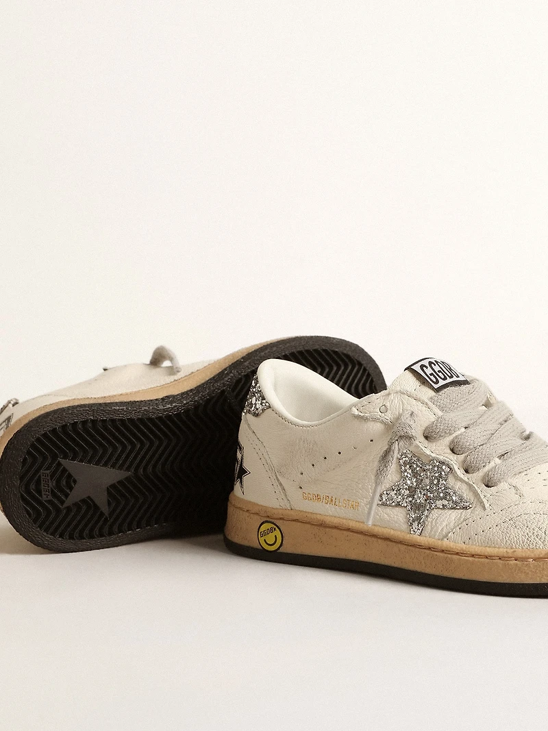 Ball star Junior nappa with silver glitter and heel tab