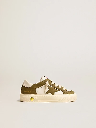 May Junior in white and military green leather