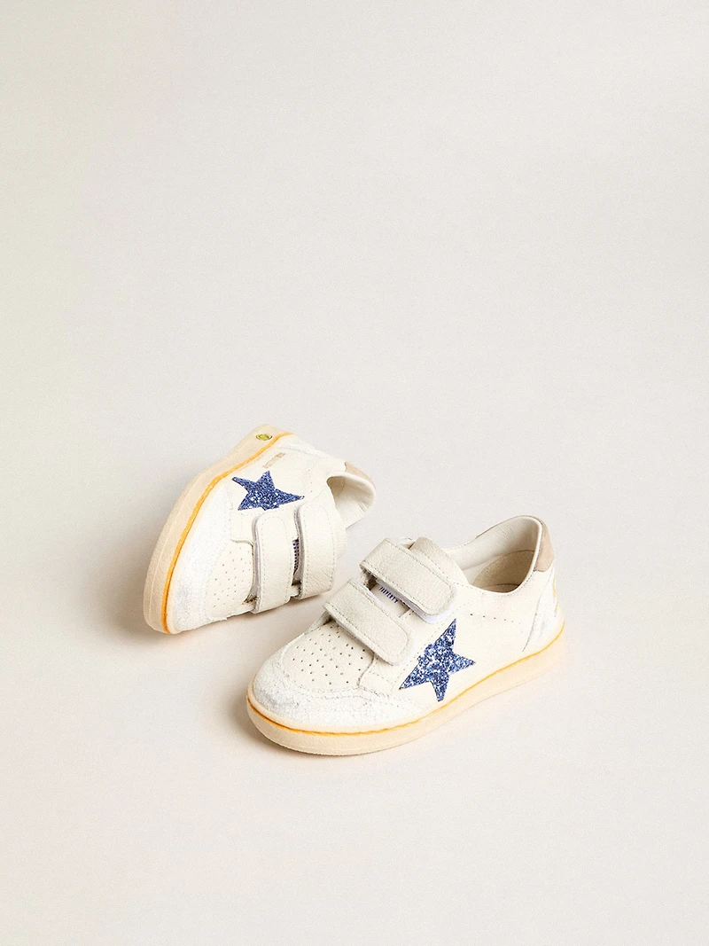 Junior Ball star with blue glitter and beige suede heel tab