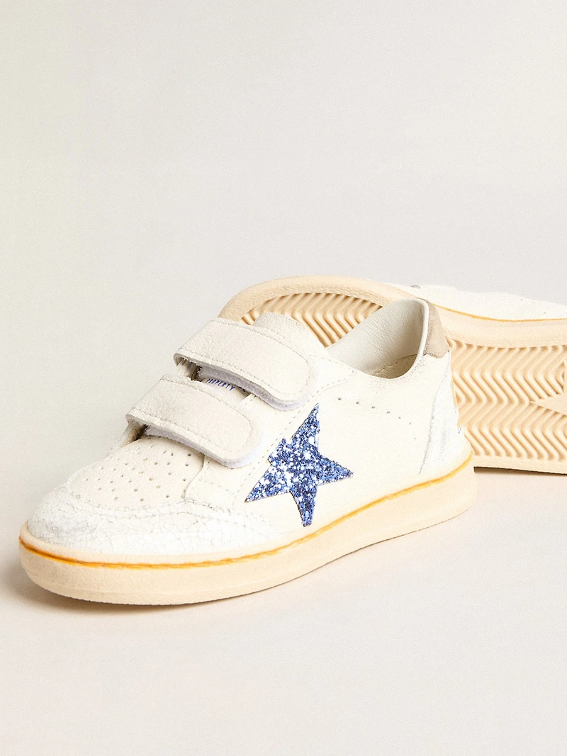 Junior Ball star with blue glitter and beige suede heel tab
