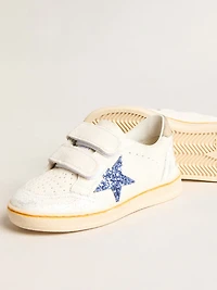 Junior Ball star with blue glitter and beige suede heel tab