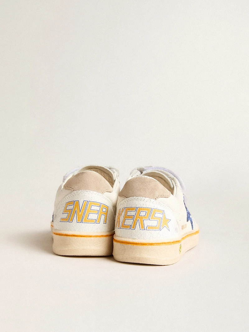 Junior Ball star with blue glitter and beige suede heel tab