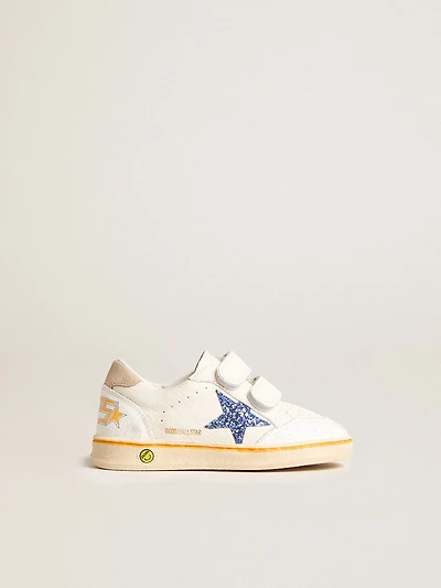 Junior Ball star with blue glitter and beige suede heel tab
