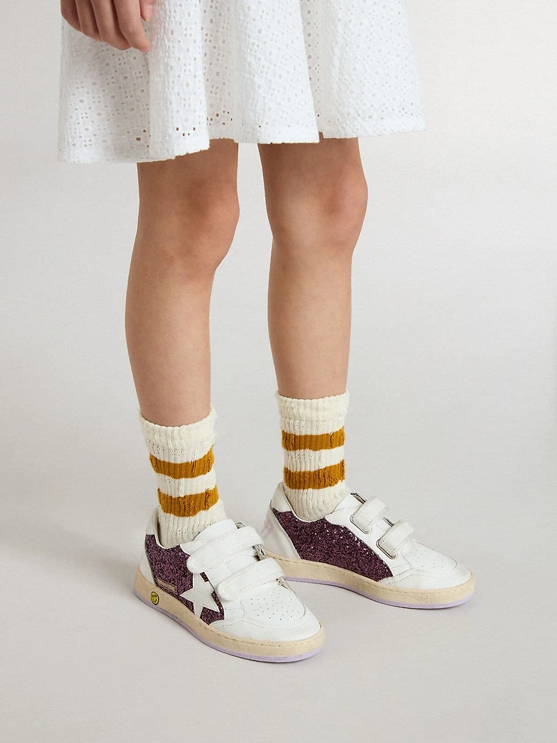 Junior Ball star purple glitter with white leather and heel tab