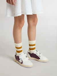 Junior Ball star purple glitter with white leather and heel tab