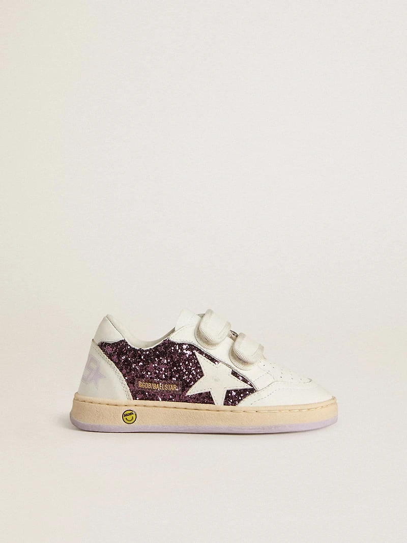 Junior Ball star purple glitter with white leather and heel tab