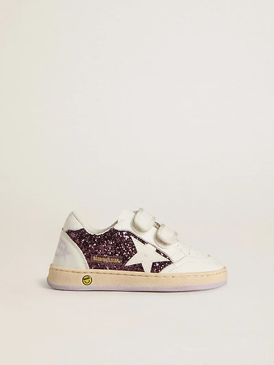 Junior Ball star purple glitter with white leather and heel tab