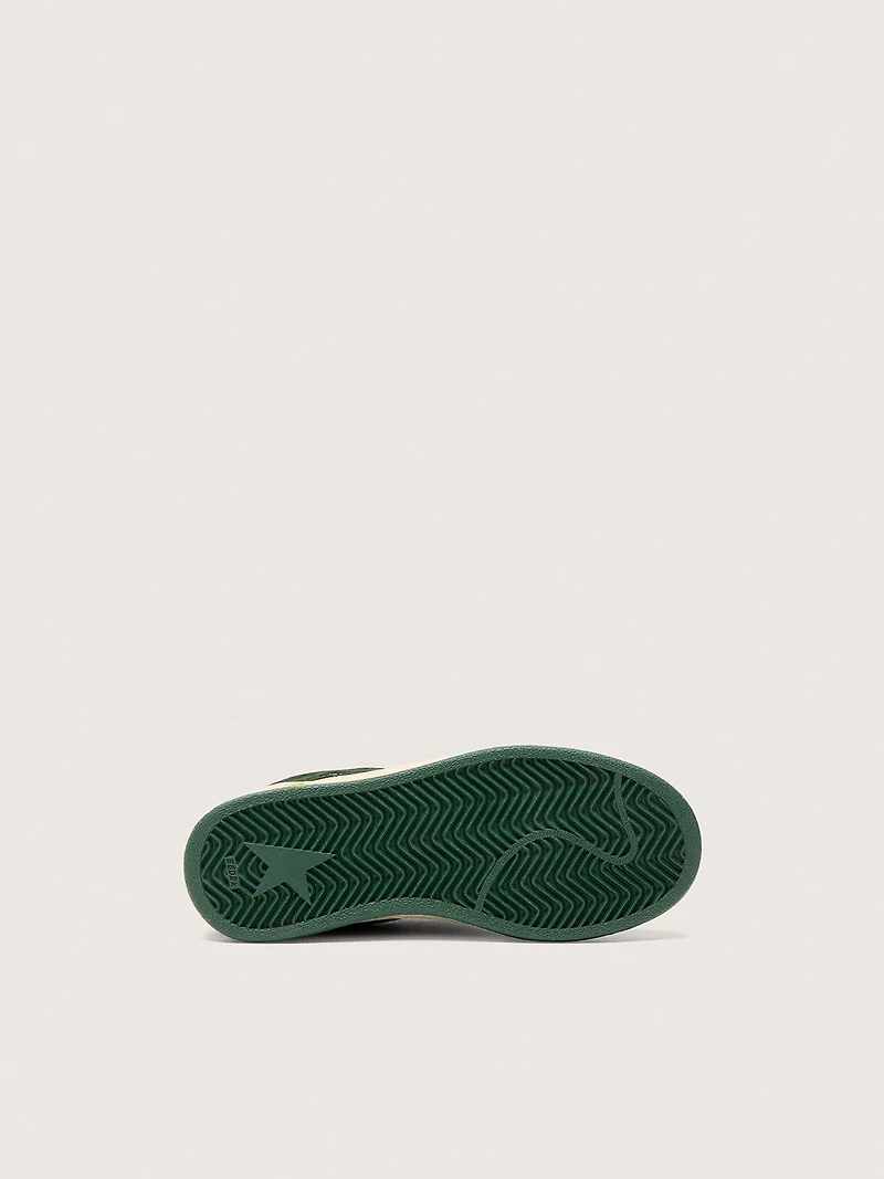 Junior Ball star forest-green suede with cream leather and heel tab