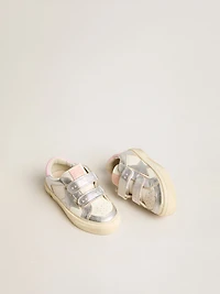 May Junior in white nappa leather and silver metallic leather with pink heel tab