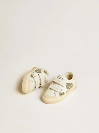 May School Junior in glitter with leather star and suede heel tab