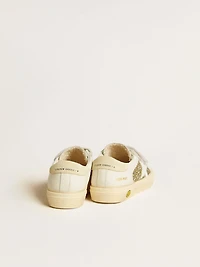 May School Junior in glitter with leather star and suede heel tab