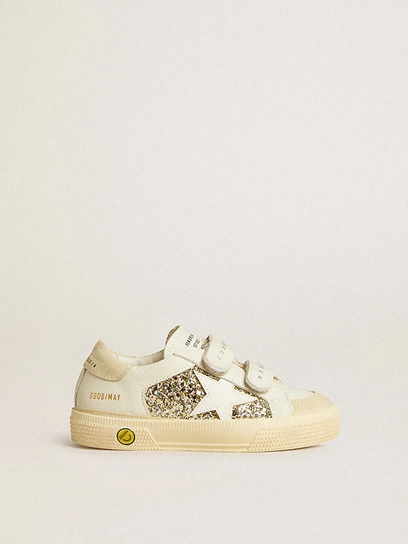 May School Junior in glitter with leather star and suede heel tab