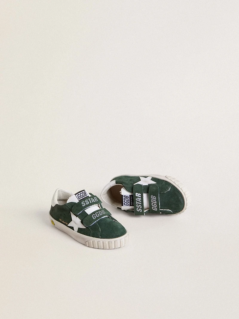 Old School Junior green suede with white leather star and heel tab