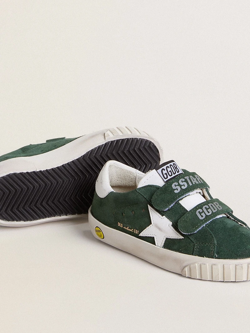 Old School Junior green suede with white leather star and heel tab