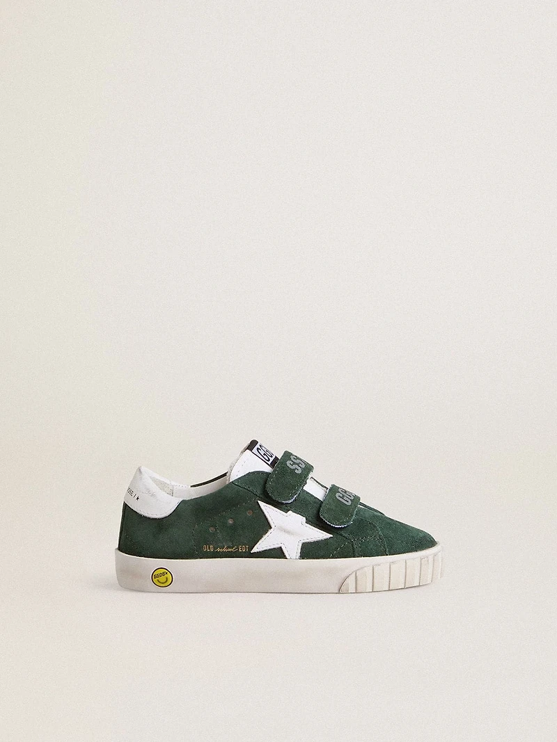 Old School Junior green suede with white leather star and heel tab