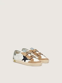 Junior Old School with black leather star and beige green suede inserts