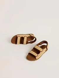 Noa Junior sandals beige raffia and brown leather