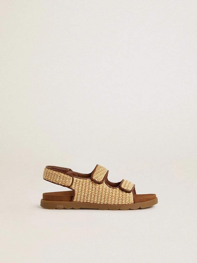 Noa Junior sandals beige raffia and brown leather