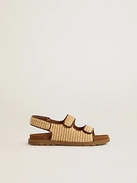 Noa Junior sandals beige raffia and brown leather
