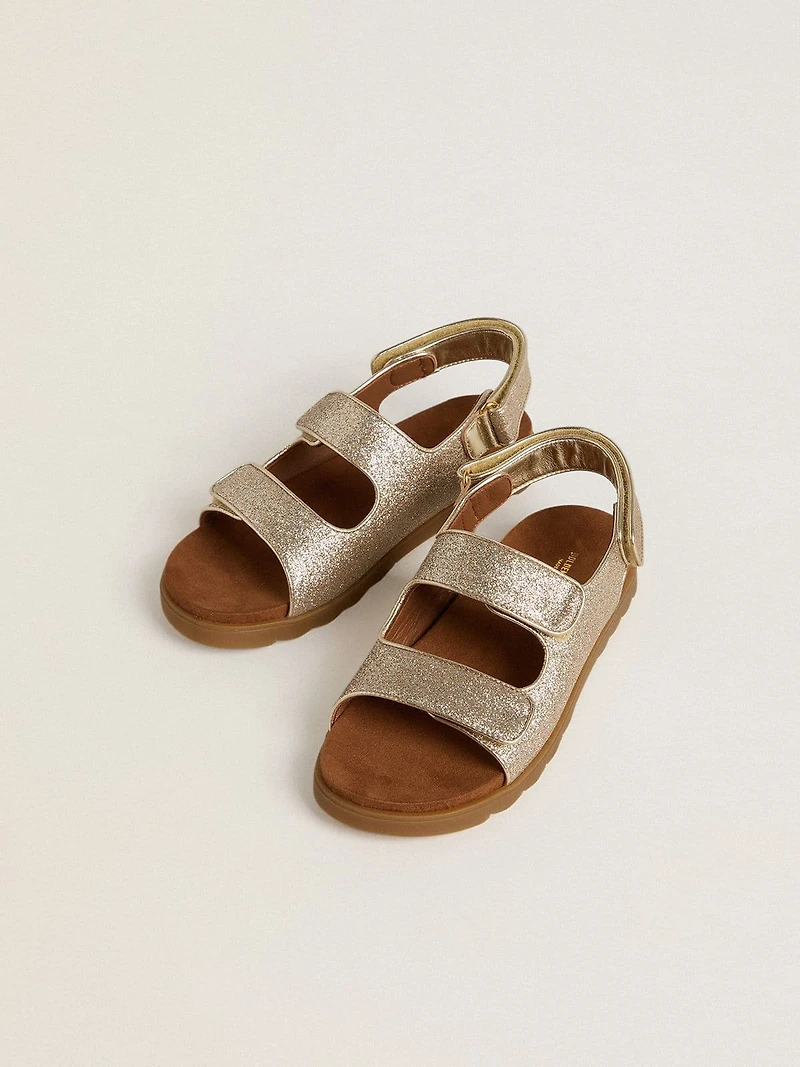 Noa Junior sandals micro-glitter and platinum leather