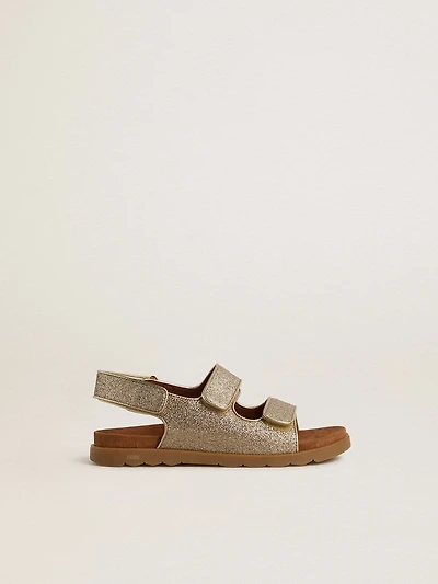 Noa Junior sandals micro-glitter and platinum leather