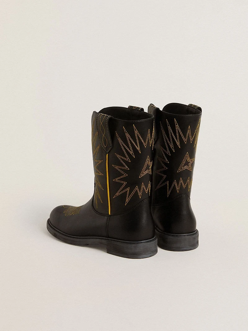 Wish Junior boots black leather with yellow star embroidery