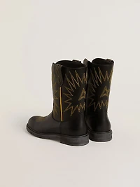 Wish Junior boots black leather with yellow star embroidery