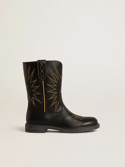 Wish Junior boots black leather with yellow star embroidery