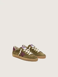 Junior Super-Star military-green suede with burgundy leather star and heel tab