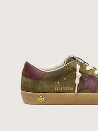 Junior Super-Star military-green suede with burgundy leather star and heel tab