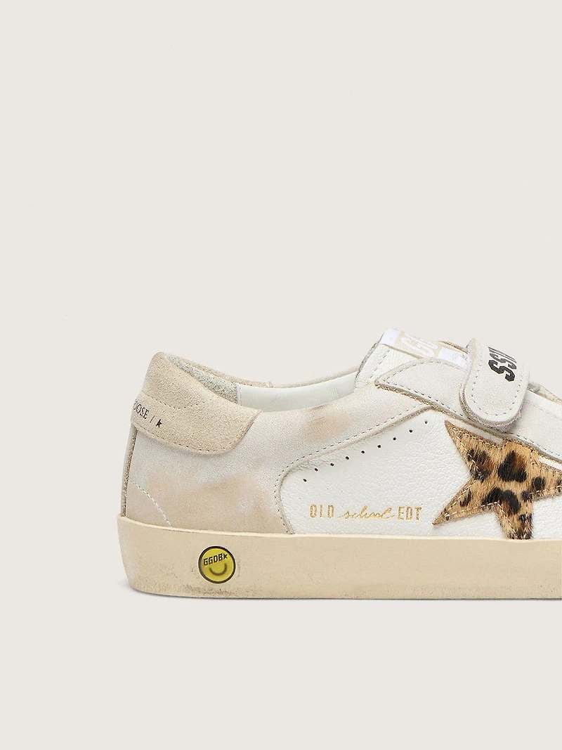 Junior Old School nappa with leopard-print pony skin star and leather inserts
