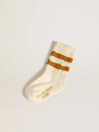 Kids’ white socks with tobacco-colored stripes