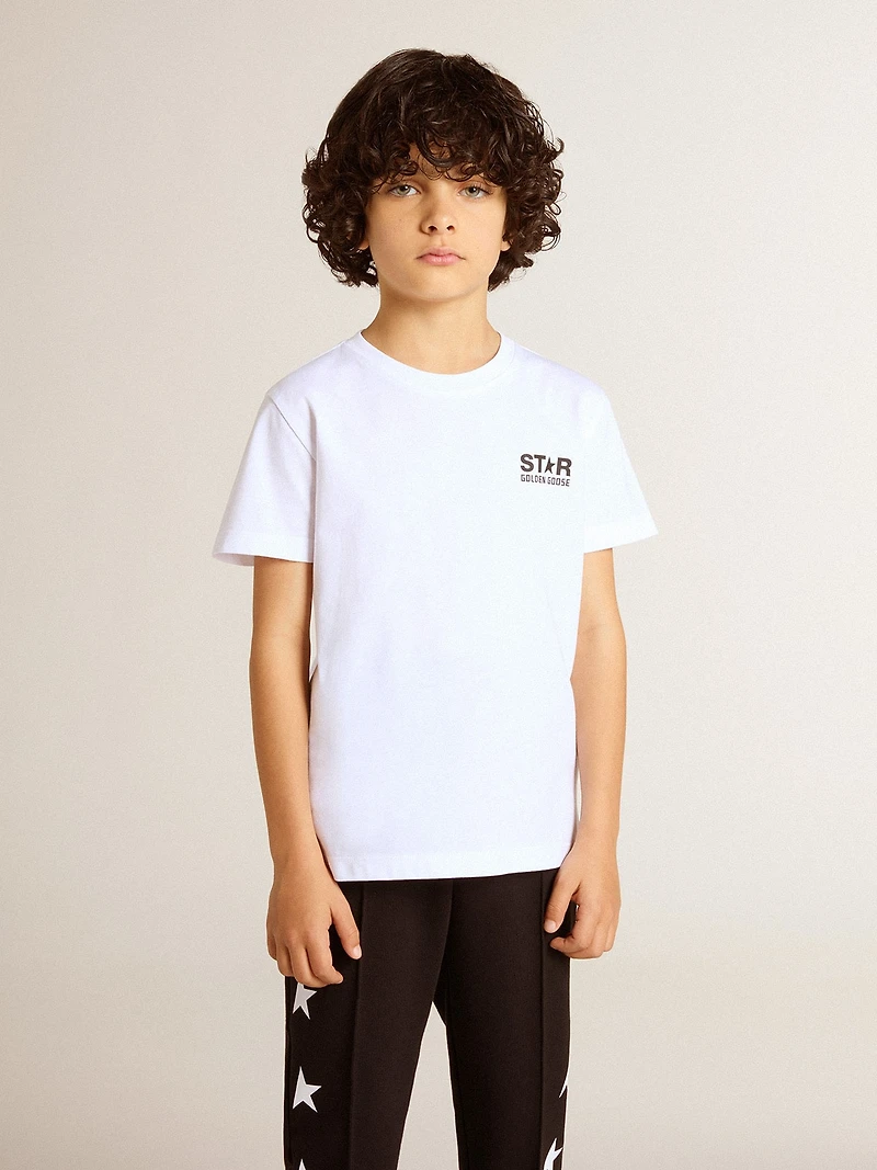 White T-shirt with contrasting black logo and star