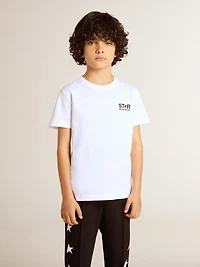 White T-shirt with contrasting black logo and star