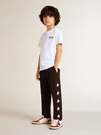 White T-shirt with contrasting black logo and star