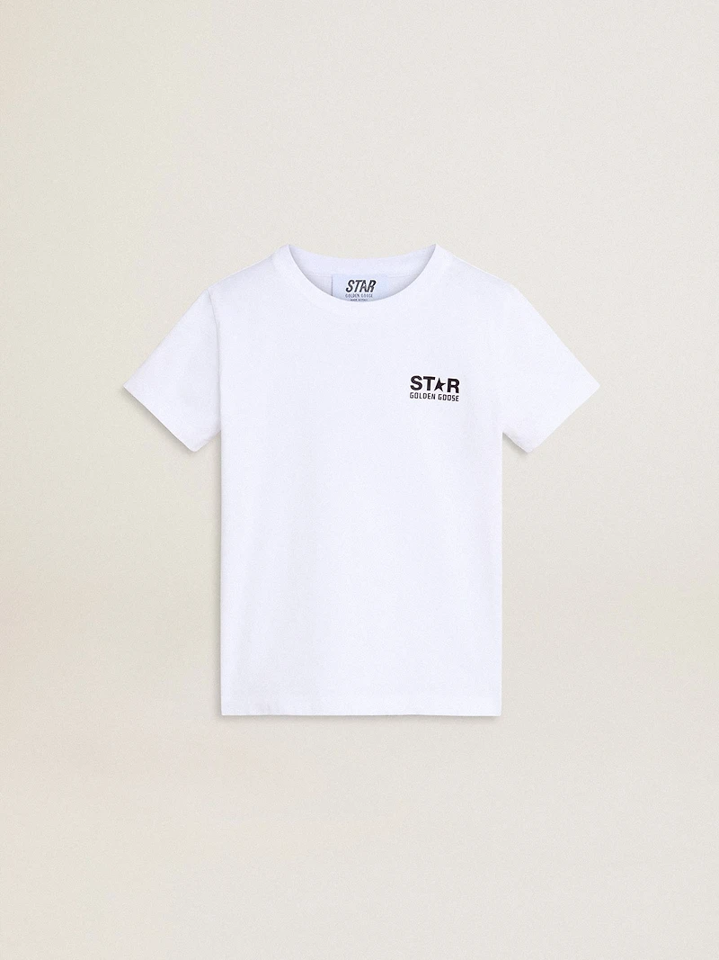 White T-shirt with contrasting black logo and star