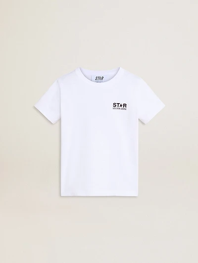 White T-shirt with contrasting black logo and star