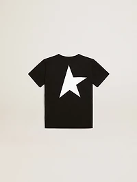Black T-shirt with contrasting white logo on the front and maxi star back