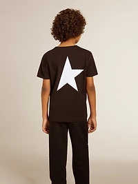 Black T-shirt with contrasting white logo on the front and maxi star back