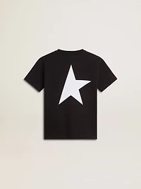 Black T-shirt with contrasting white logo on the front and maxi star back