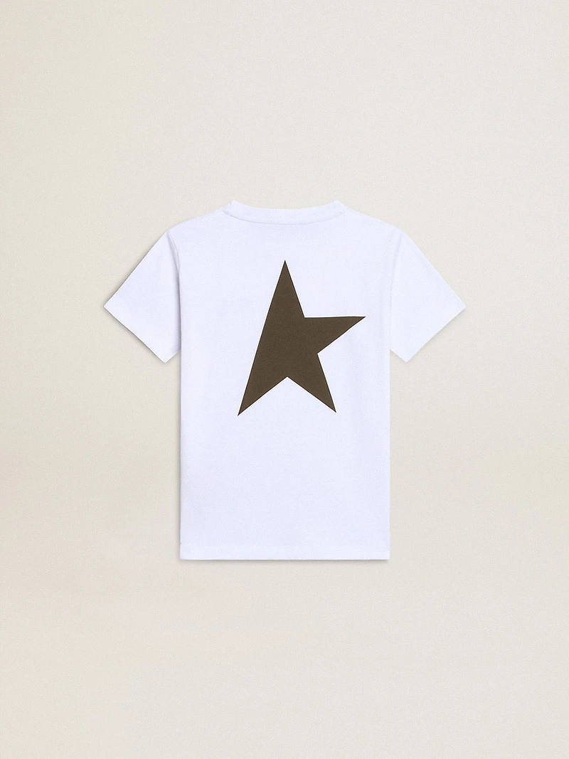 Boys' white T-shirt with contrasting dark green logo and star